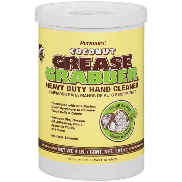 Permatex Grease Grabber Hand Cleaner, Paste, Yellow, Coconut, 4 lb Tub 14106